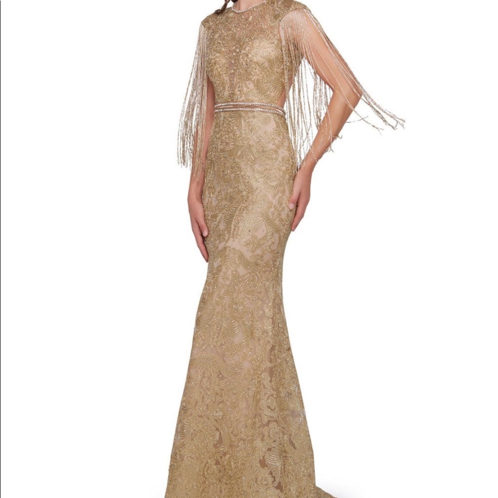 mac duggal gold prom dress